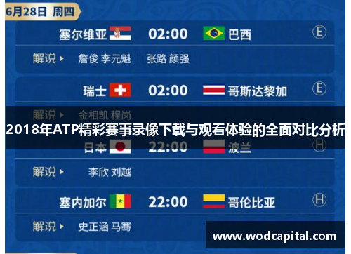 2018年ATP精彩赛事录像下载与观看体验的全面对比分析